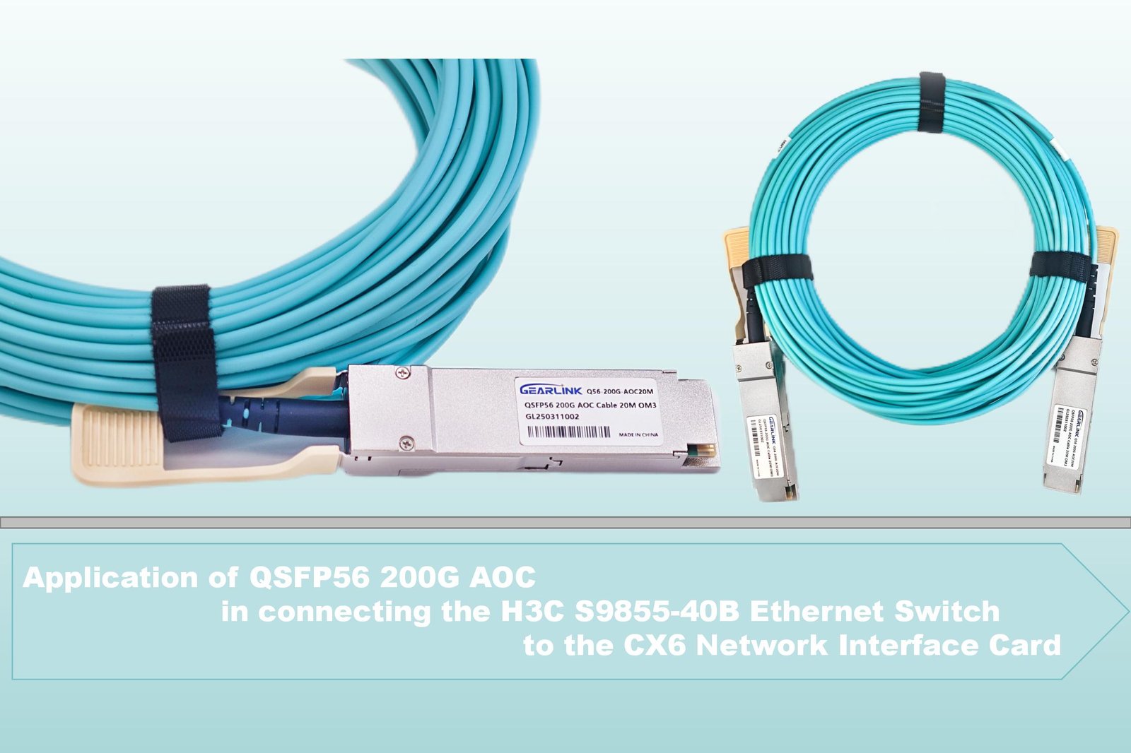 Application of QSFP56 200G AOC Active Optical Cable in Connecting the H3C S985540B Ethernet Switch to the CX6 NIC