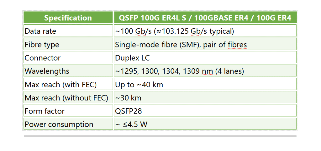 summarised table for easy comparison